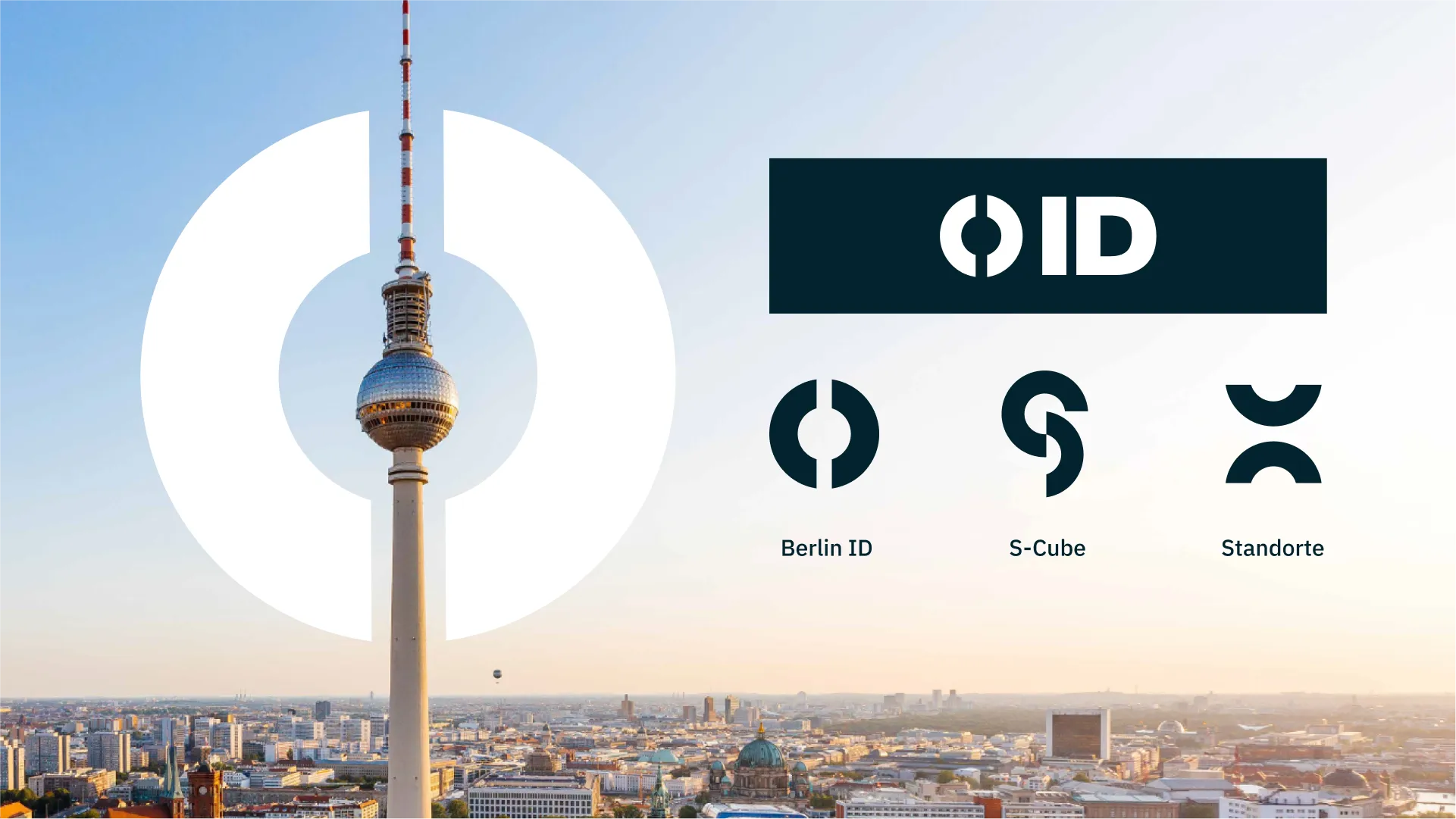 A new Berlin civic identity system with ‘ID’, S-Cube and location marks in dark blue and white.